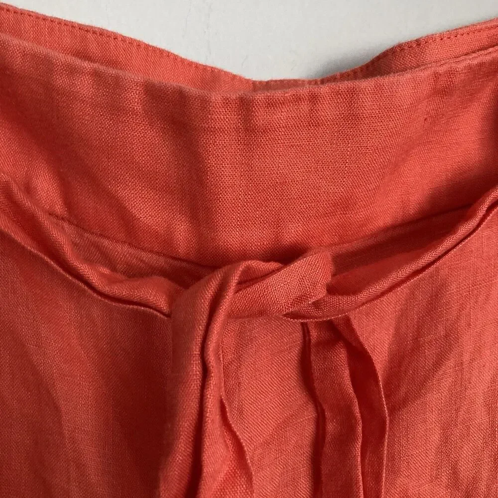 Banana Republic High Rise Wide Leg Linen Pants 12 Palazzo Sedona Coral Orange